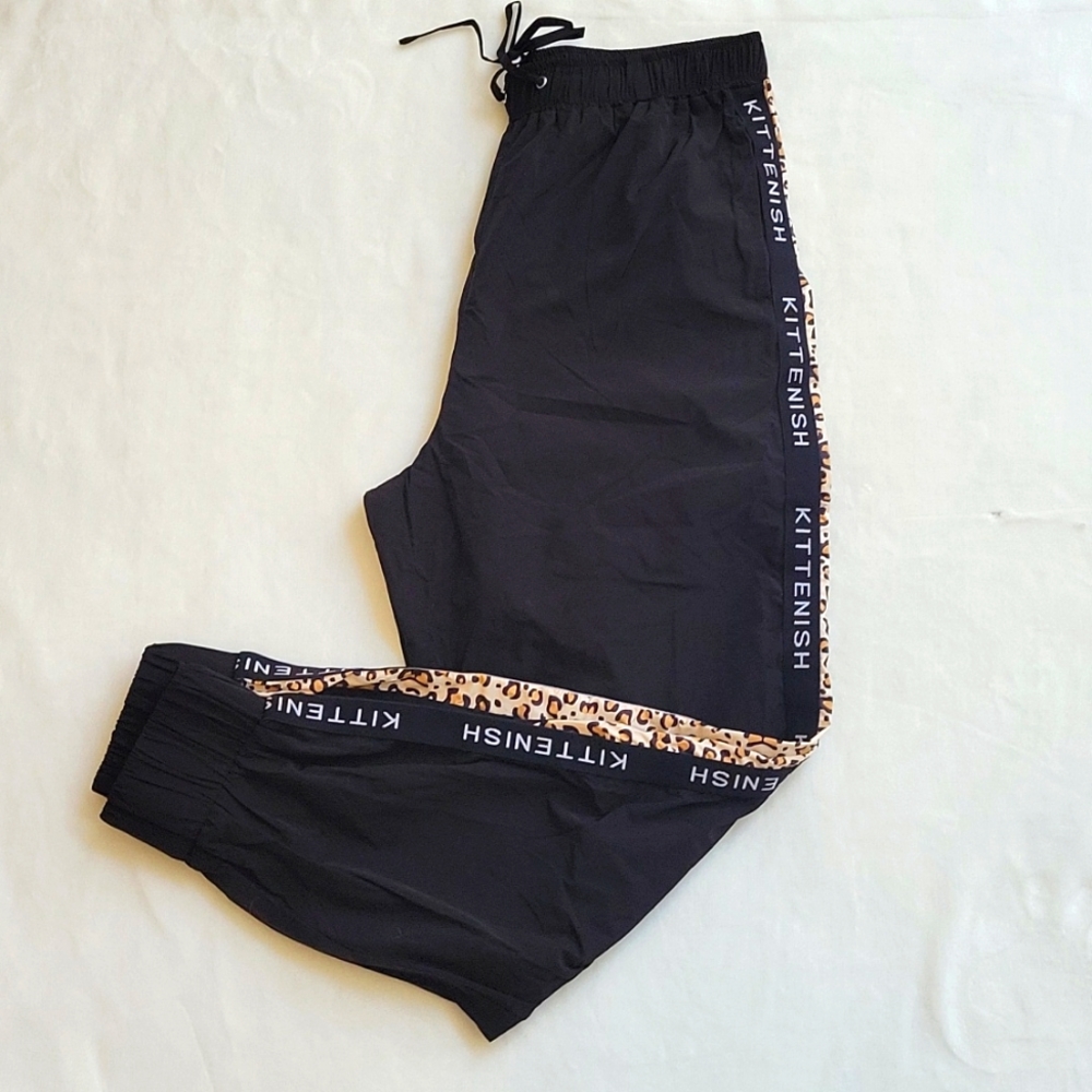 KITTENISH Meg Black and Leopard Windbreaker Joggers Size Large